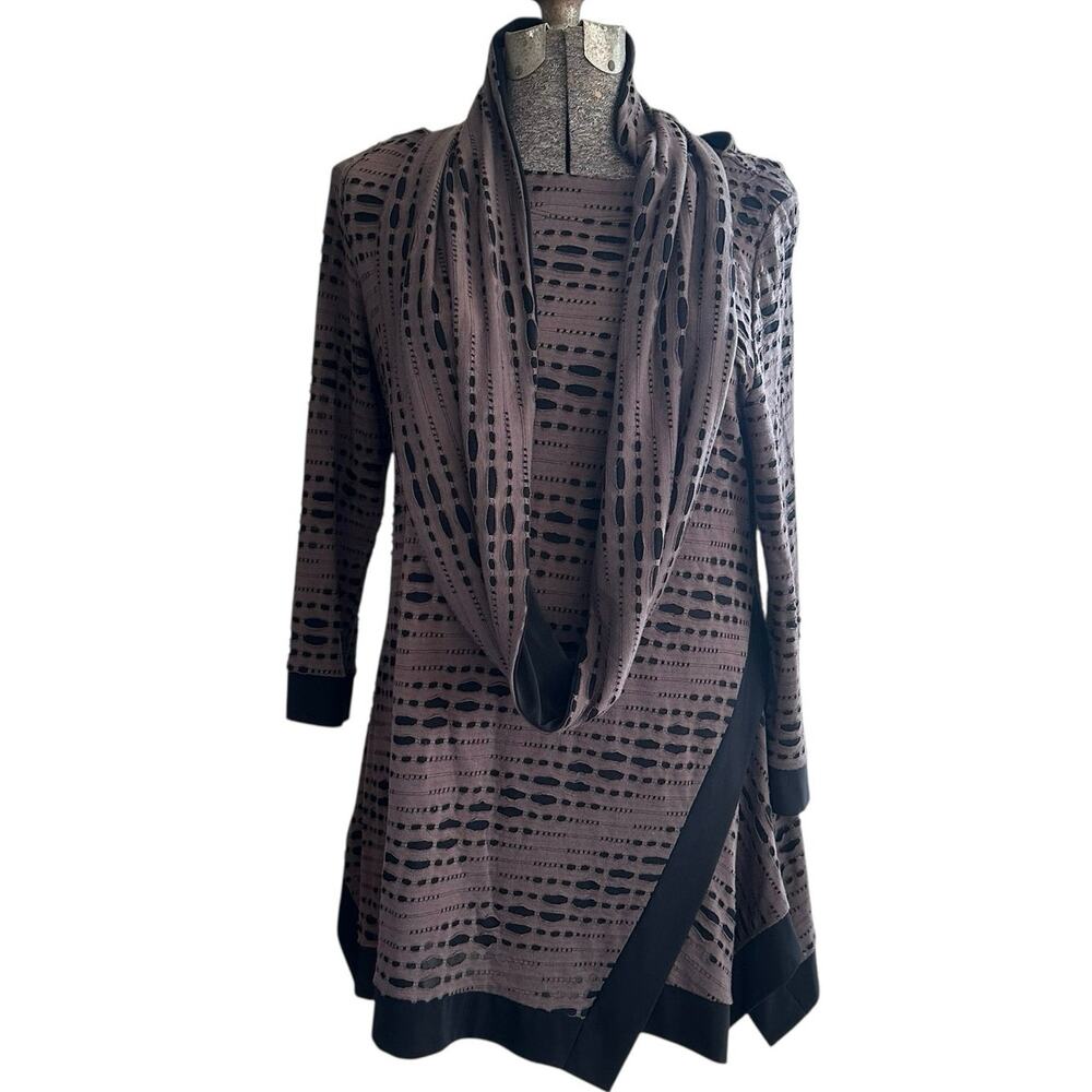 IC by Connie K Gray Textured Mixed Media Tunic Top L Boho Lagenlook Artsy Art